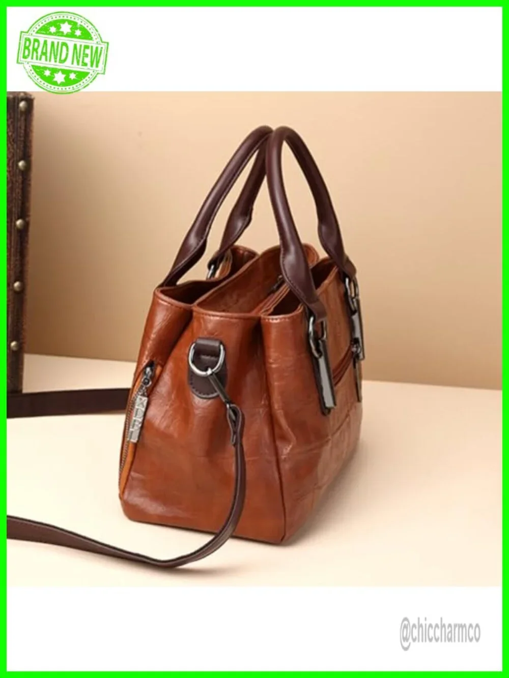 Vegan Leather Satchel Tote Bag with Compartments Satchel Shoulder Bag